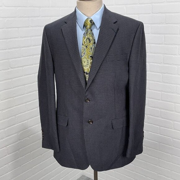 Chaps‎ Blazer Men 42R Gray Blue Houndstooth Classic Career Jacket 2 Button NWT - Picture 1 of 13